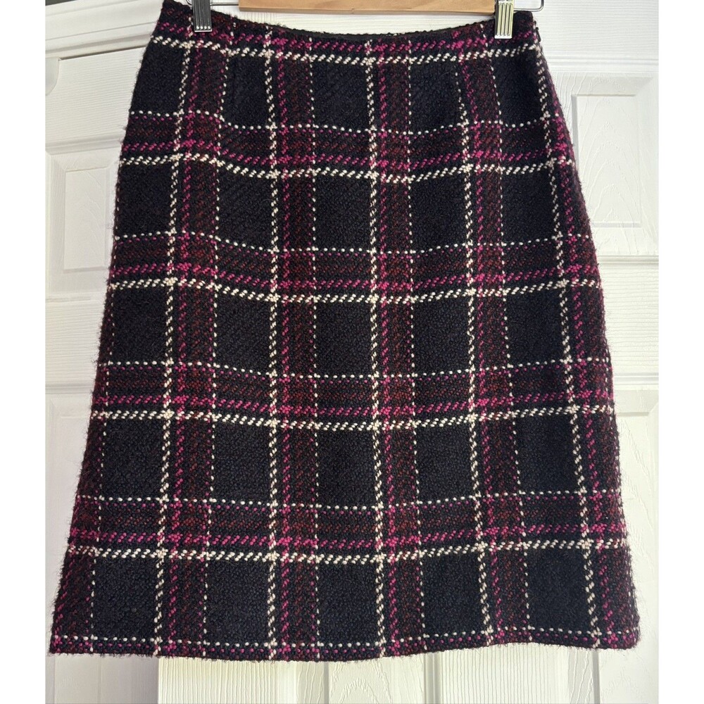 NWT Max Mara Plaid Pencil Skirt Wool Blend Boucle Black Cream Pink 6 Preppy
